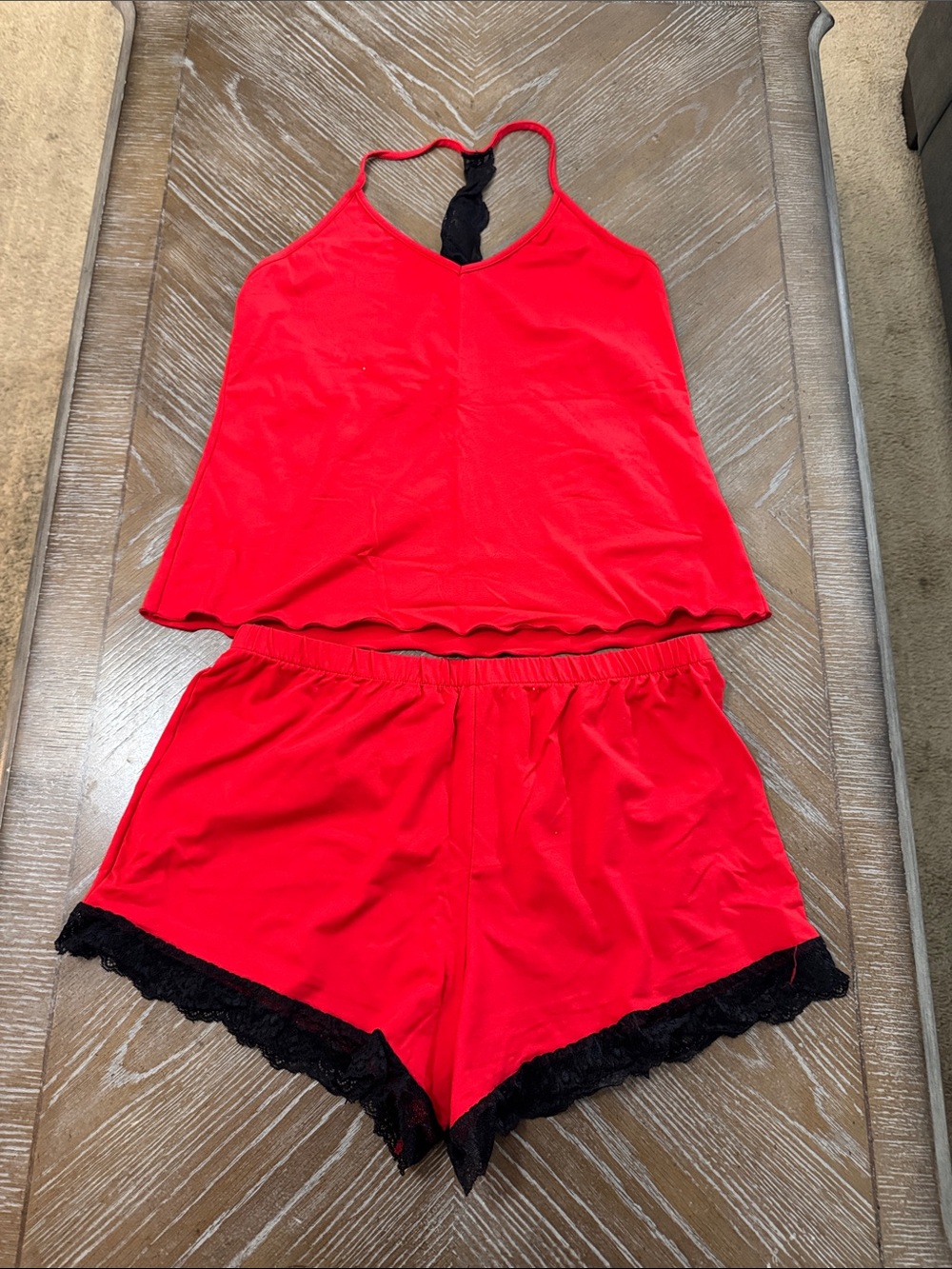 Women's Red Lace-Trim Cami & Short Sleep Set